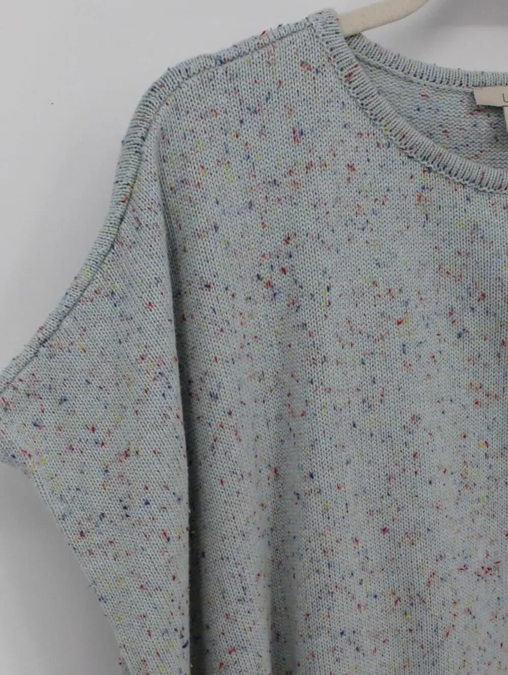 LOFT M/L $70 Light Blue Confetti Speckled Knit Open Tie Side Knit Poncho Sweater